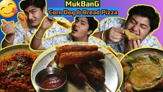 ASMR MUKBANG || Corn Dog😋, Bread Pizza🍕and Current Noodles🤤|| Street food || Eating Show || NrP ||