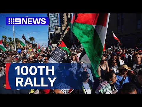 YouTube video thumbnail:  100th March for Palestine in Melbourne
