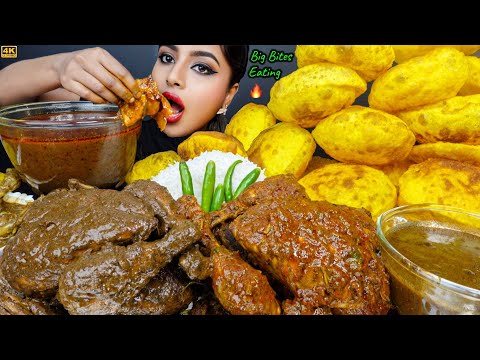 ASMR Eating Spicy Kala Bhuna Whole Chicken Curry,Masala Poori,Rice Big Bites ASMR Eating Mukbang