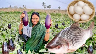 বগানের বোম্বাই সাইজের বেগুন দিয়ে রুই মাছের ঝাল রান্না আর বেগুন ডিমের  মজার একটা রান্না করলাম