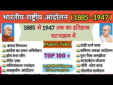 भारतीय राष्ट्रीय आंदोलन(1885-1947) | 1885 से 1947 तक का इतिहास|Modern History | 100+MCQ|#gk #history