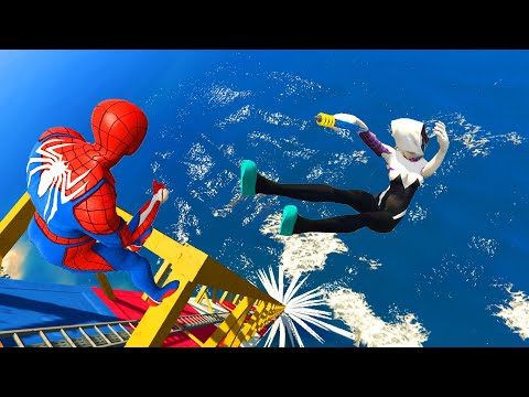 GTA 5 Ragdolling Fails / Gwen Stacy And Spiderman Epic Water Fails