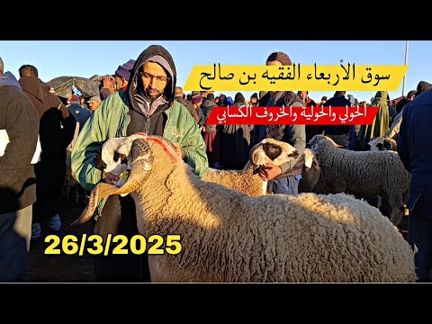 مباشرة من سوق الأربعاء الفقيه بن صالح الحولي والحولية والخروف الكسابي تاريخ 26/3/2025 فرجة ممتعة 🐑🐏
