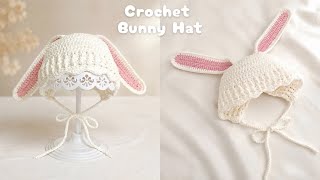 Crochet Baby Bunny Hat 🐰Cách móc mũ tai thỏ cho bé sơ sinh từ 0-3 tháng cute