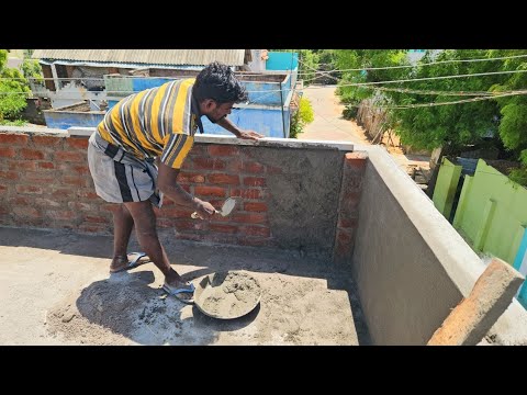 Plastering Techniques_Roof Brick Handwall Perfect Plastering with Cement Mixing|Handwall Plastering