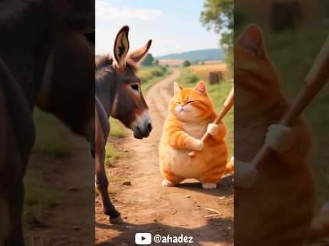 Cat played a trick on the donkey #shorts #shortvideo