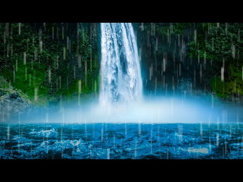 Waterfall & Heavy Rain Sounds for Sleeping | 10 Hour Natural Sleep Ambience