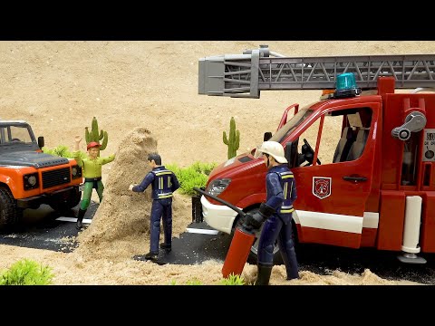 Fire truck successfully rescues burning truck | Funny toy car story