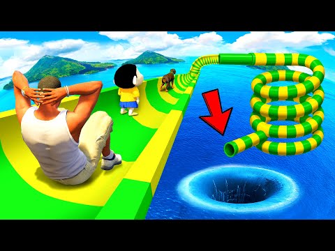 SHINCHAN AND FRANKLIN FOUND A SECRET SPIRAL WATER SLIDE IN THE MOUNTAINS IN GTA 5