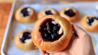 Soft Blueberry Cream Cheese Buns | Easy Hand-Kneaded Bread