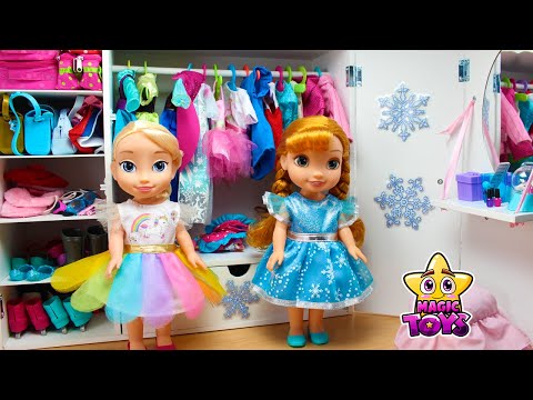 Coloco el ARMARIO de Elsa y Anna FROZEN con ROPA ZAPATOS y ACCESORIOS Aventuras de PRINCESAS DISNEY