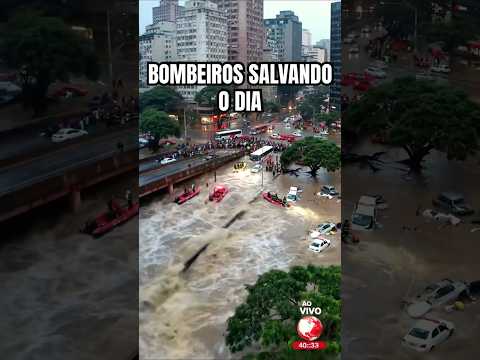 Ponte cai e bombeiros tentam minimizar os danos #viral #chuva #rain #flood #shorts #tsunami #fyp