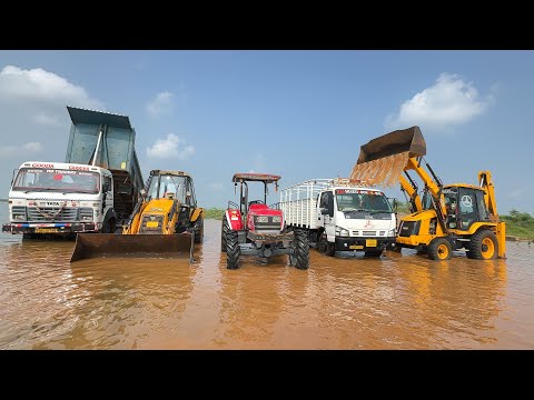 Washing My JCB 3dx | TATA Dump Truck | Mahindra Arjun 605 | SML Truck in Pond