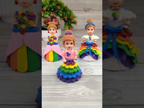 Colourful Rainbow Girl Dress Making With Clay💕🌈(3- Models)💃💃💃 #shorts #viral #trending #clayart