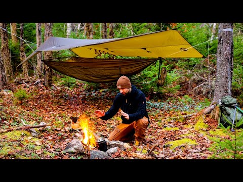 Solo Bushcraft Camping In Rain And Cold Temperatures