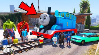 Franklin and Shinchan Journey in Thomas Train for Enjoy in Waterfall IN GTA V