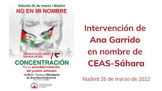 Intervención de Ana Garrido de CEAS-Sahara en la concentración en Madrid el 26 de marzo de 2022