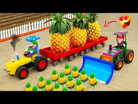 DIY tractor making Bulldozer Harvesting Giant Pineapples Planting Fruits Garden & Rescue Vehicle