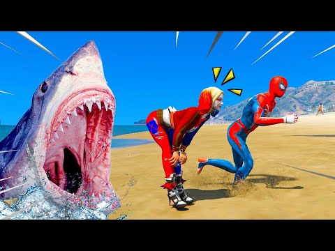 HOMEM ARANHA CAIU PARA OS TUBARÕES MEGALODON no GTA 5