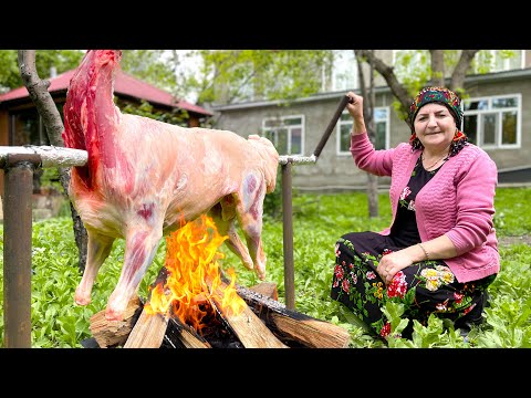 15 kg Giant Lamb Roasting in 5 Hours on Campfire. Grandma's Exclusive Dinner Recipe!