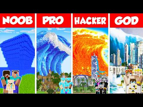 Minecraft TSUNAMI HOUSE BUILD CHALLENGE - NOOB vs PRO vs HACKER vs GOD / Animation