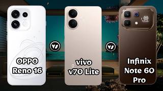 OPPO Reno 16 5G vs Infinix Note 60 pro vs vivo V70 Lite