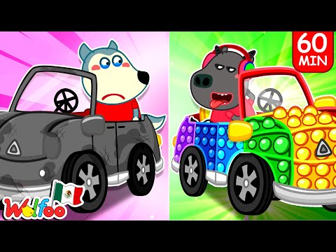 Wolfoo vs Bufo:Coche Arcoiris vs Coche Negro Desafío 🚗🏁 Juguemos a Pop It 🌈 Wolfoo en Español