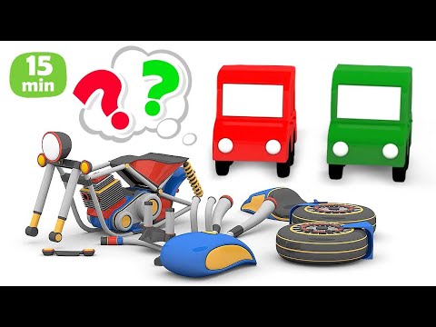 ¡Los 4 coches construyen una motocicleta!