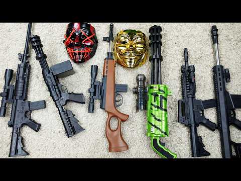 Testing 6 Powerful Toy Rifles! AWM Sniper, M249, Gatling Gun, MP5, Assault & Hunting Rifles + Masks
