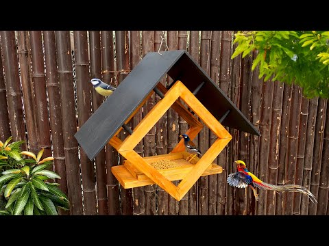 Well-decorated and stylish wooden bird feeder