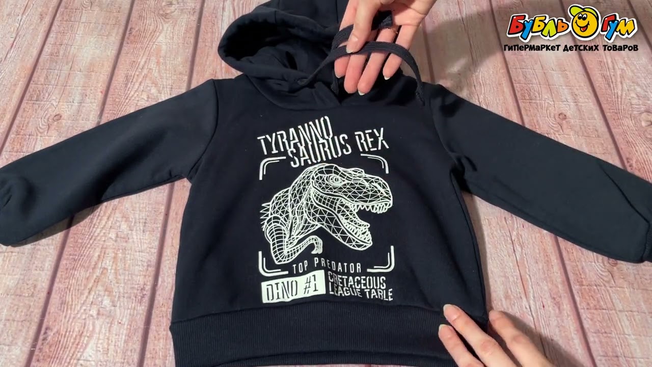 Толстовка Lanson Kids утепленная принт Tyranno saurus rex темно-синяя - видео Толстовка Lanson Kids утепленная принт Tyranno saurus rex темно-синяя - видео