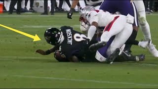 😳 Ravens QB Lamar Jackson BACK INJURY against the Patriots | Lamar Jackson injury vs Patriots