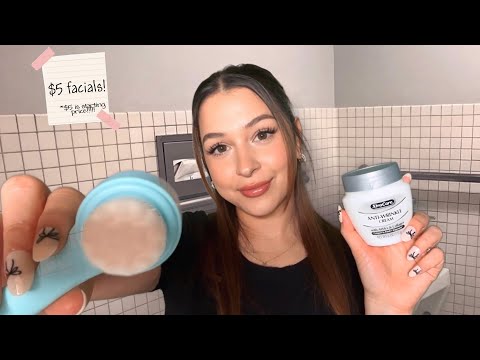 ASMR $5 skincare facial in school bathroom 🧴🤫