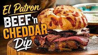The Ultimate Beef n Cheddar Dip Sandwich on El Patron!  Au Jus! Cheap 'n Easy!