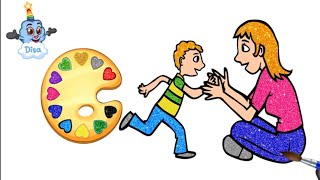 Mother & Son ☆ Coloring Video for Kids ☆ Learn Colors and Nursery Rhymes Songs