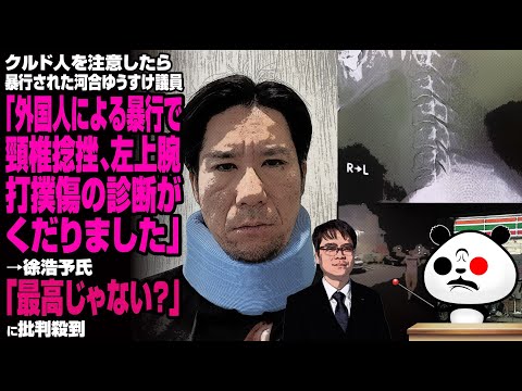 クルド人を注意したら暴行された河合ゆうすけ議員「外国人による暴行で、頸椎捻挫、左上腕打撲傷の診断がくだりました」→徐浩予氏「最高じゃない？」に批判殺到