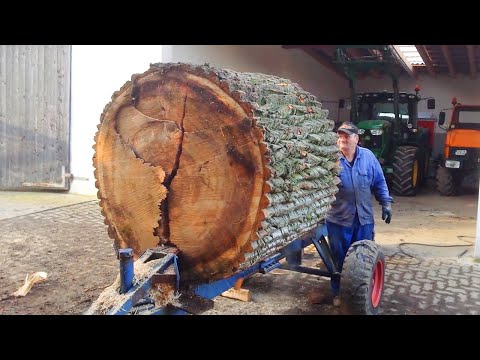 Dangerous Biggest Firewood Processing Machine Working - Fastest Modern Wood Cutting Log Splitter