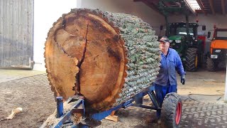 Dangerous Biggest Firewood Processing Machine Working - Fastest Modern Wood Cutting Log Splitter