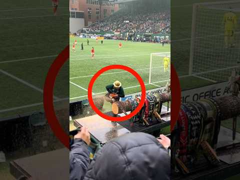 Why is the man cutting down trees during a football match?#shortvideo