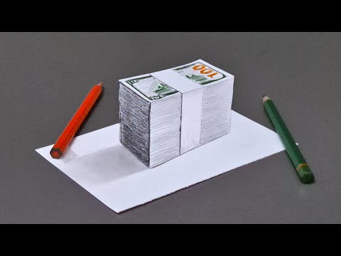 simple 3d drawing money on paper for beginner