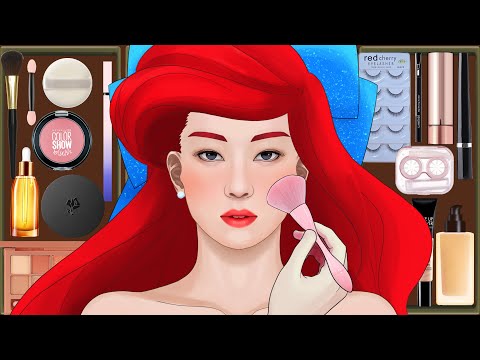 ASMR Halloween Makeup for Little Mermaid Ariel | Transformation animation