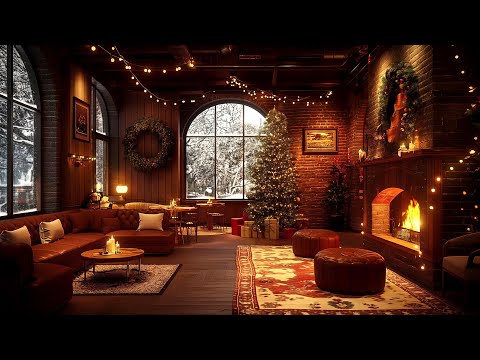 Relaxing, Smooth Jazz Music at Coffee Shop Ambience ☃️ Snowy & Fireplace for Relaxation, Sleep