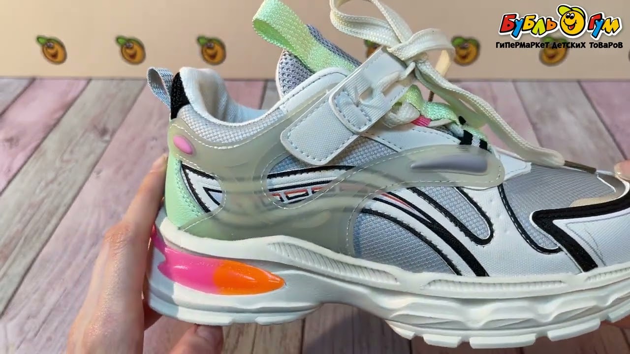 Кроссовки Barbaris с цветными вставками на шнуровке и липучке белые - видео