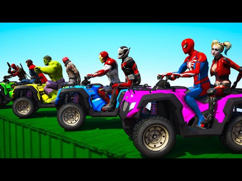 ATV Parkour com Homem Aranha e AMIGOS SUPER-HERÓIS vs Trem and new epic Sounds - GTA