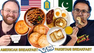 American Vs Pakistani Breakfast [Halwapuri, Chai Vs Pancakes, Scrambled eggs, Coffee]