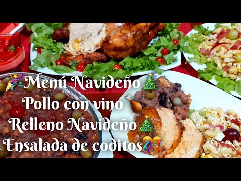 🎄MENÚ NAVIDEÑO COMPLETO 🎉POLLO HORNEADO🍗 RELLENO NAVIDEÑO 🥘Y ENSALADA 🥗ESPECIAL DE FIDEOS CODITOS🎄🎊