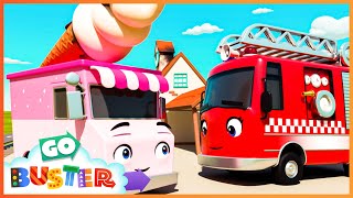 Firetruck Wheels On The Bus! | Go Buster! | 🚌Wheels on the BUS Songs! | 🚌Nursery Rhymes for Kids