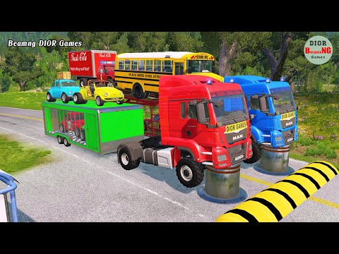 Double Flatbed Trailer Truck vs speed bumps|Busses vs speed bumps|Beamng Drive|949