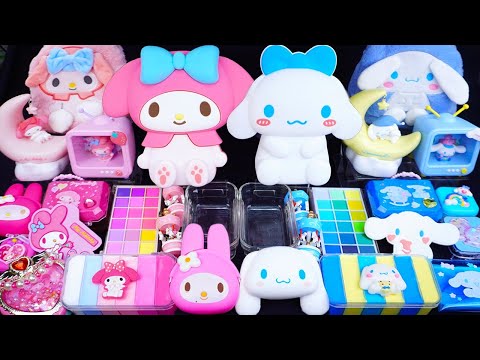 MyMelody vs Cinnamoroll slime Mixing Eyeshadow,Glitter & Random things into slime #asmr #satisfying