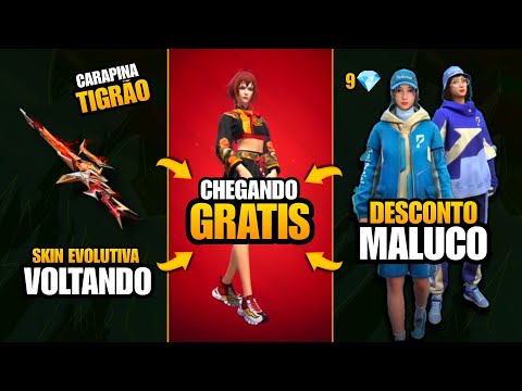 PEGUE SKINS GRÁTIS, RODA DO DESCONTO, CARAPINA TIGRÃO E MAIS NOVIDADES SERVIDOR AVANÇADO FREE FIRE